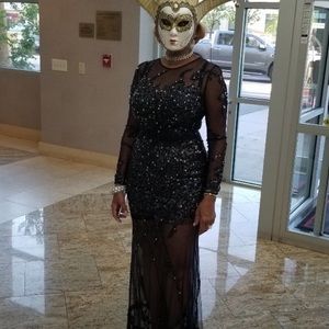 Women’s evening, floor length beaded/sheer, zippered back dress